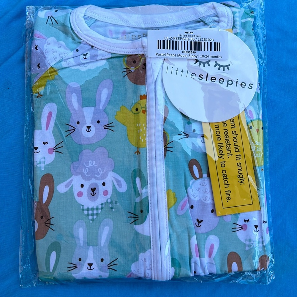 Little Sleepies Pastel Peeps Aqua Zippy 18-24 NWT